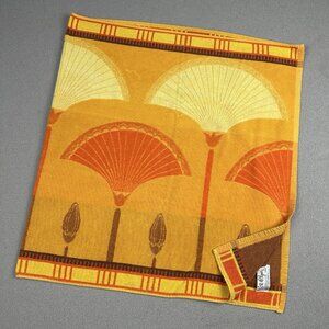 Vtg Core d’Azur Beach Towel Retro Palm Fan Leaf Egyptian Orange Yellow 29x52”